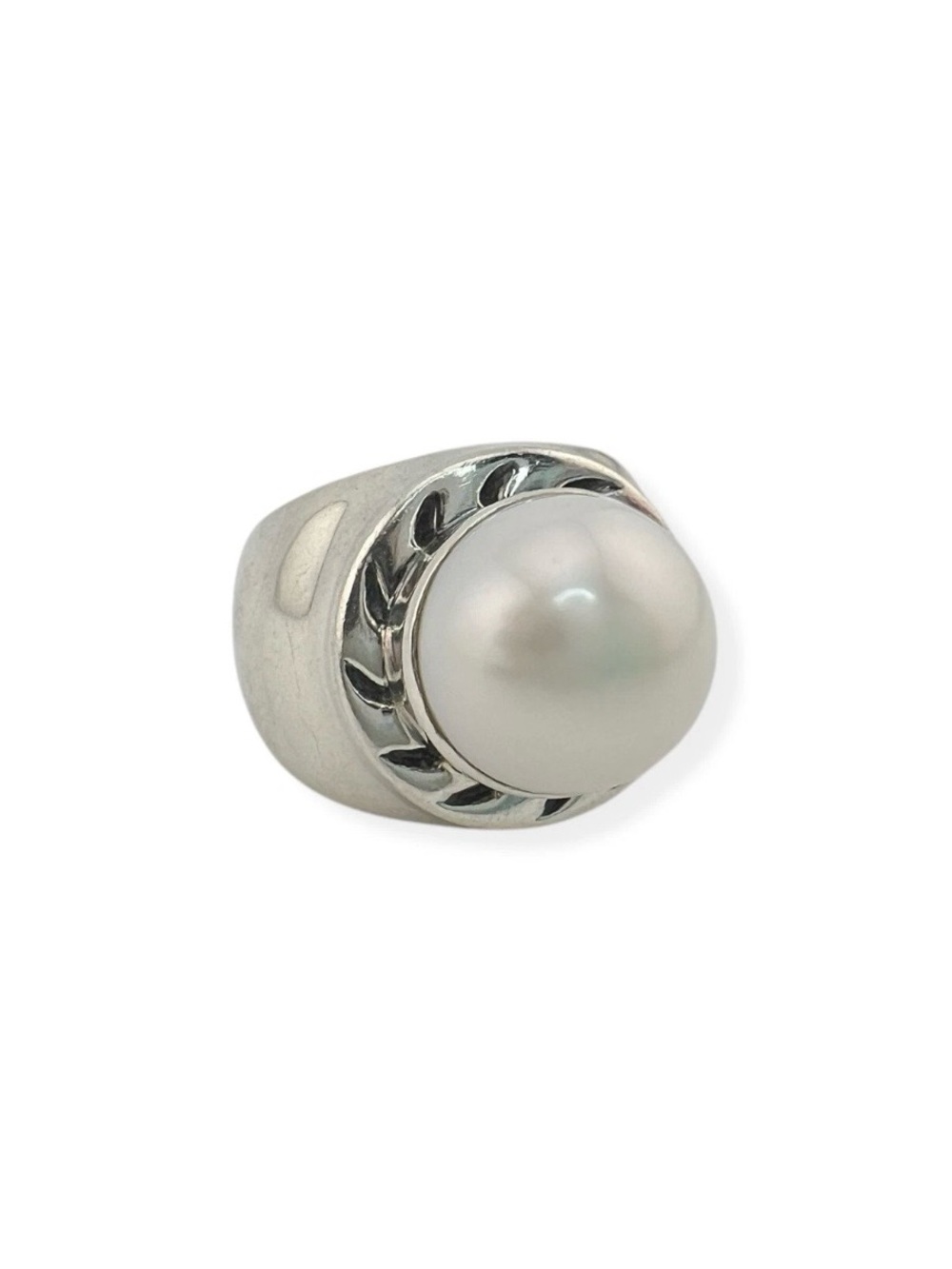 Sterling Silver 13mm Pearl Bold Statement Ring Size 6